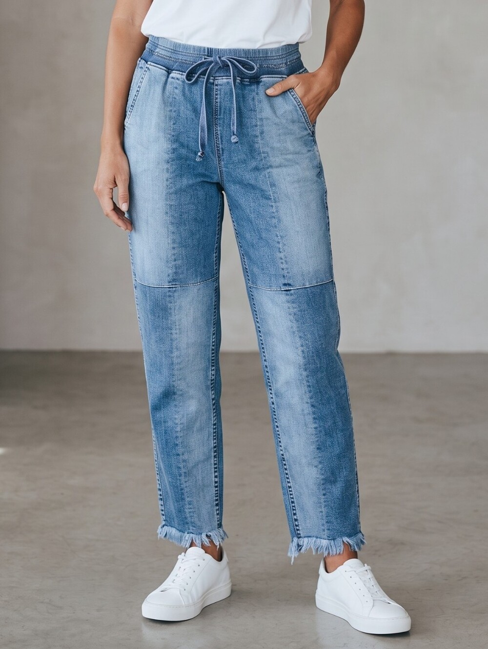 WL Wash Lab Willa Wide Leg Drawstring Raw Hem Jeans